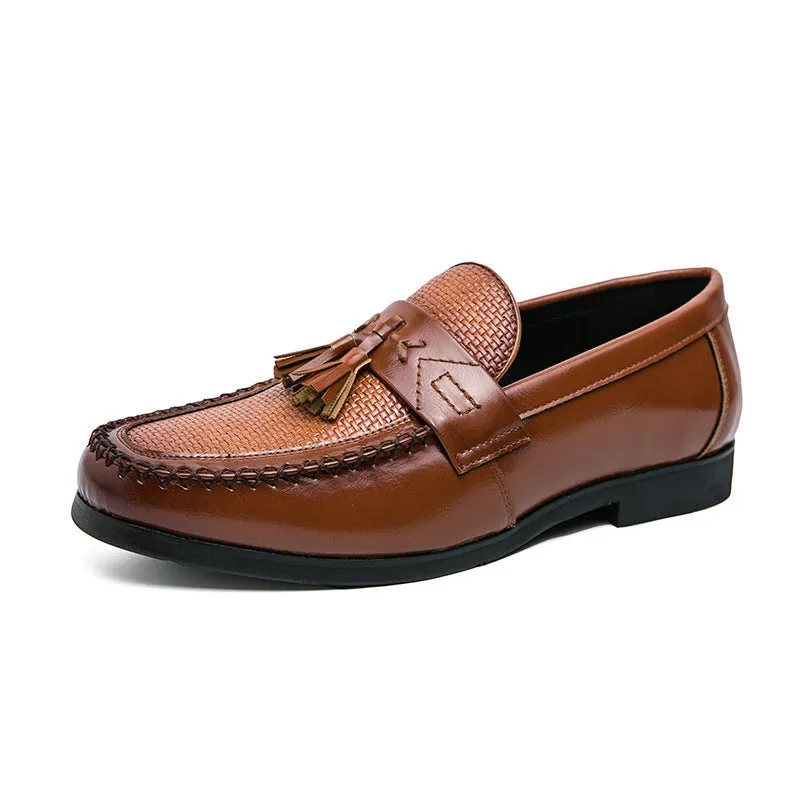 Round Head Top Tassel Slip On Leather Loafers