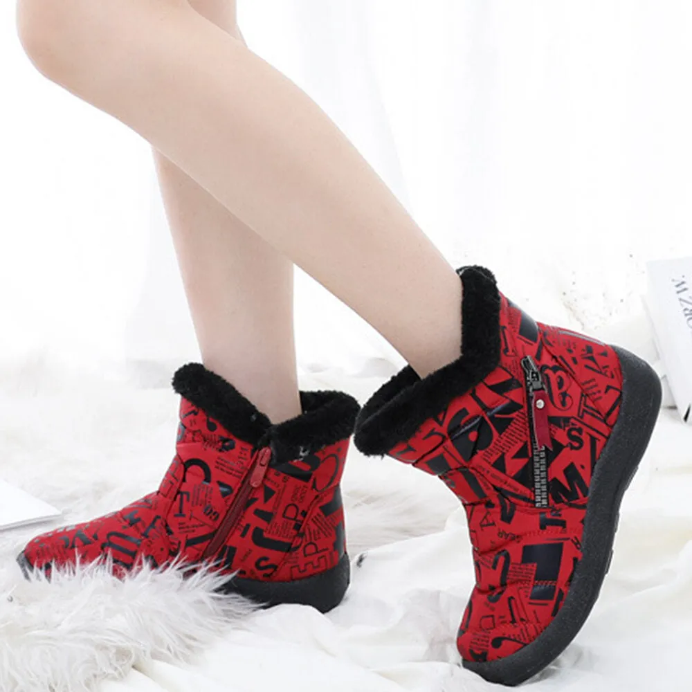 Round Toe Warm Lining Waterproof Cloth Zipper Ankle Snow Boots For Girls