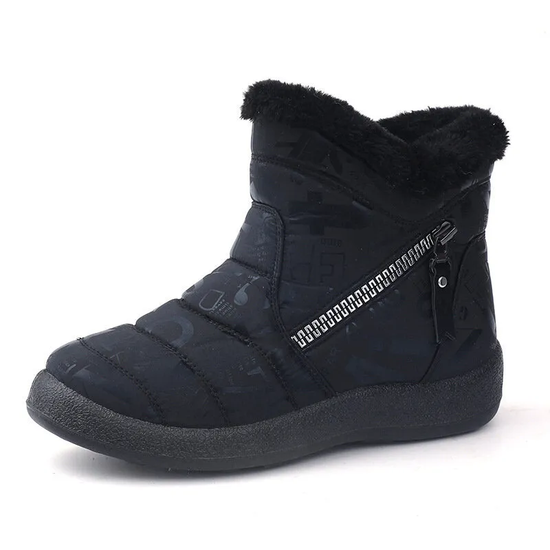Round Toe Warm Lining Waterproof Cloth Zipper Ankle Snow Boots For Girls