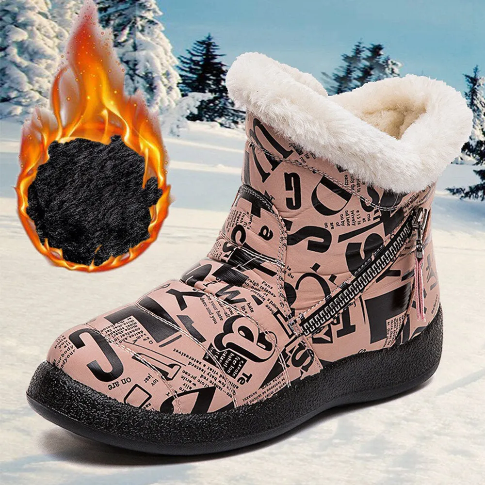 Round Toe Warm Lining Waterproof Cloth Zipper Ankle Snow Boots For Girls