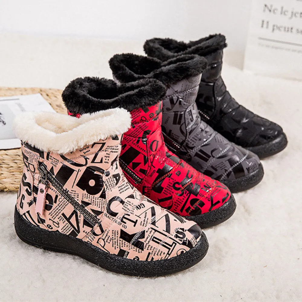 Round Toe Warm Lining Waterproof Cloth Zipper Ankle Snow Boots For Girls
