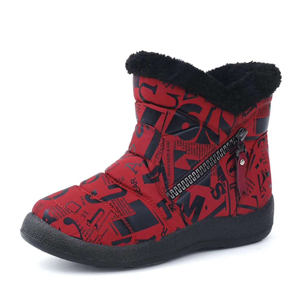 Round Toe Warm Lining Waterproof Cloth Zipper Ankle Snow Boots For Girls