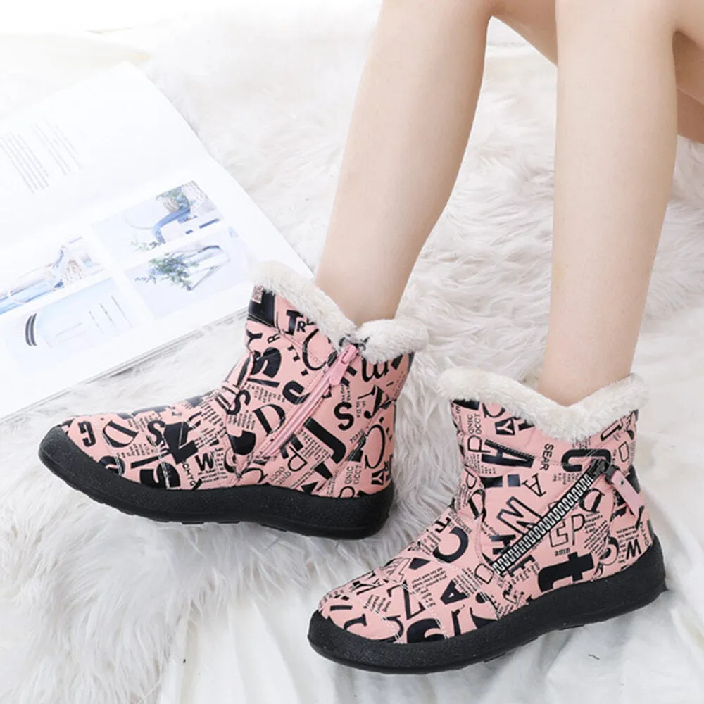 Round Toe Warm Lining Waterproof Cloth Zipper Ankle Snow Boots For Girls