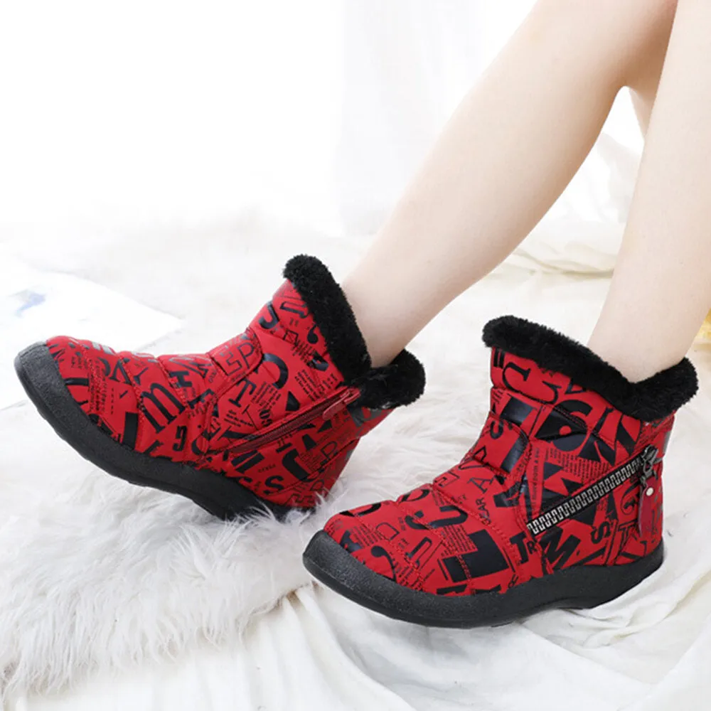 Round Toe Warm Lining Waterproof Cloth Zipper Ankle Snow Boots For Girls
