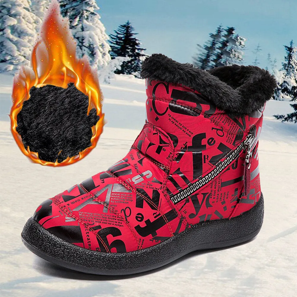 Round Toe Warm Lining Waterproof Cloth Zipper Ankle Snow Boots For Girls