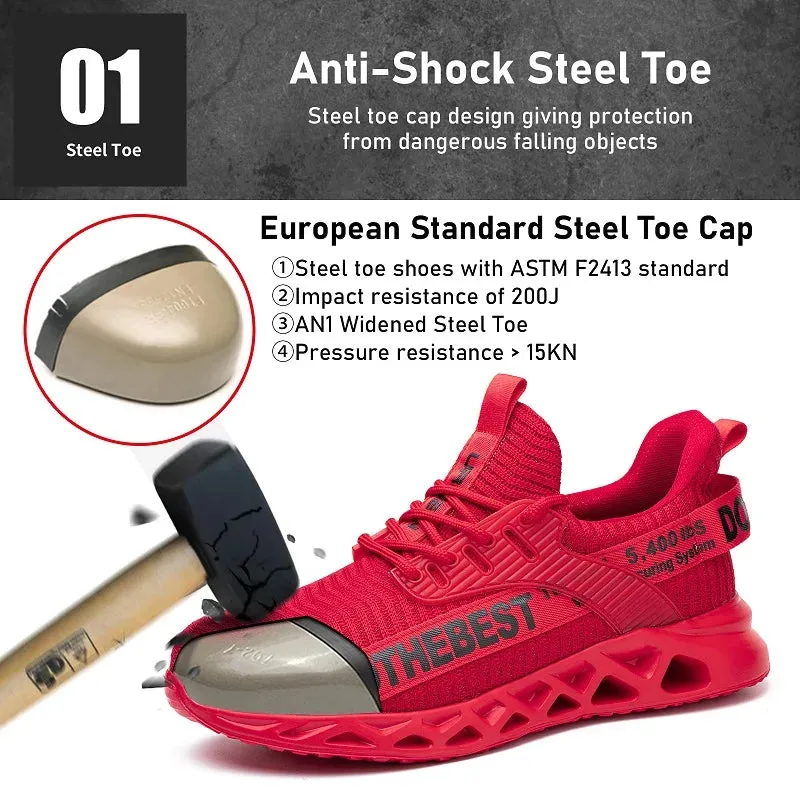 Steel Toe Safety Shoes – Lightweight Work Sneakers, Puncture-Proof Work Shoes, Unisex Construction Safety Boots for Men and Women