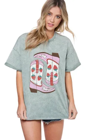 Strawberry Cowboy Boots Graphic S/S Mineral Washed Tee