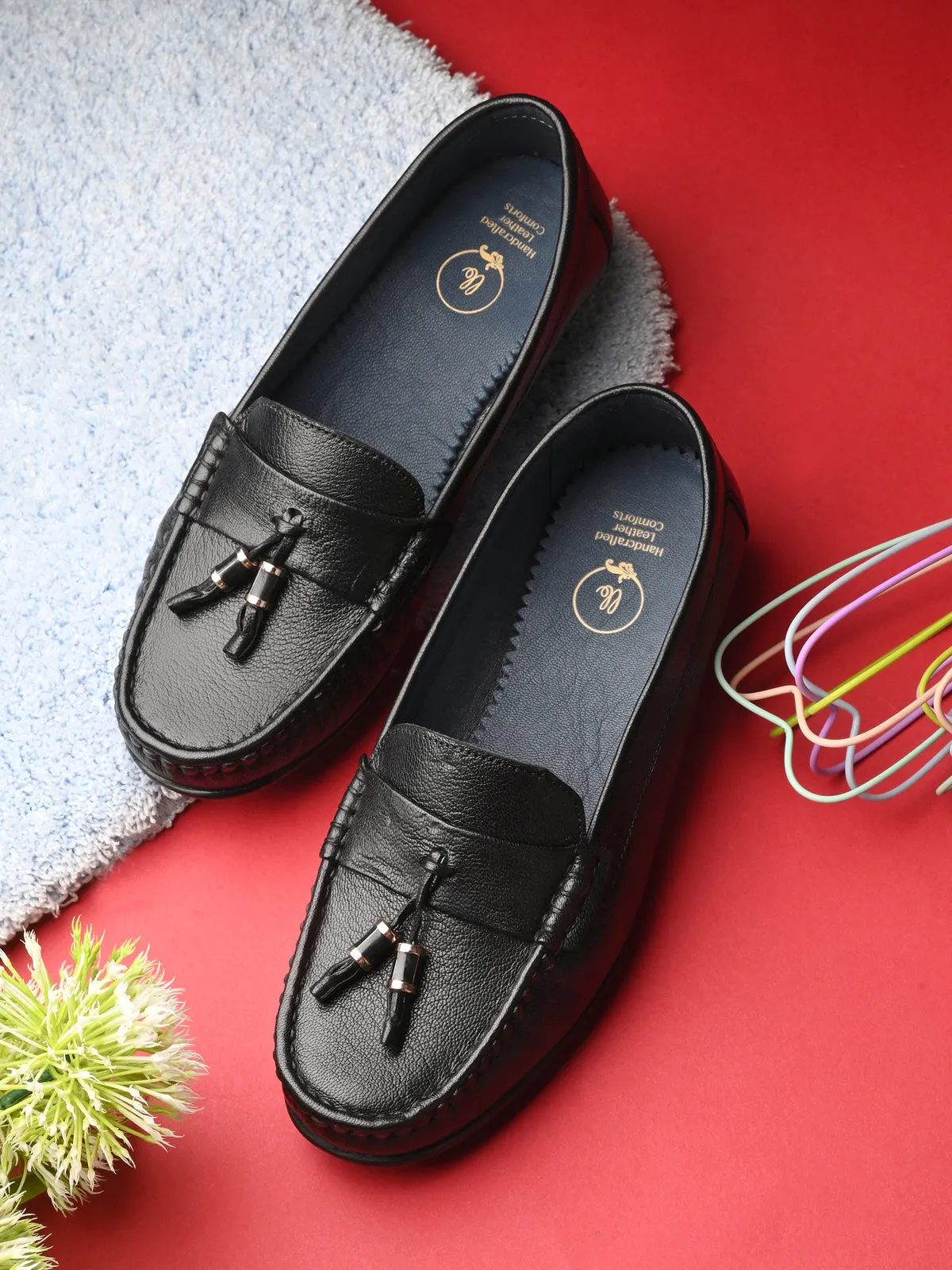Sydney Tassel Black Leather Loafers