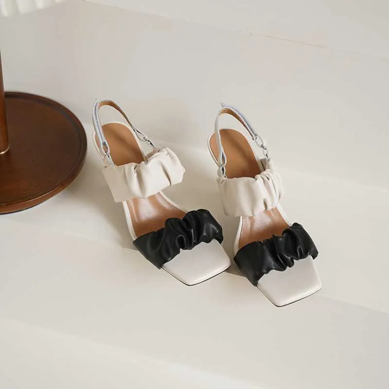 Thin High Heel Mixed Color French Buckle Strap Women Sandals