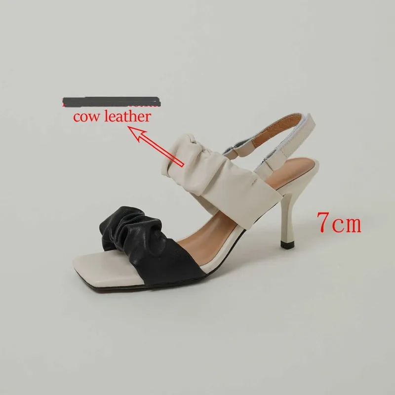 Thin High Heel Mixed Color French Buckle Strap Women Sandals