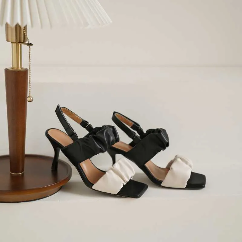 Thin High Heel Mixed Color French Buckle Strap Women Sandals
