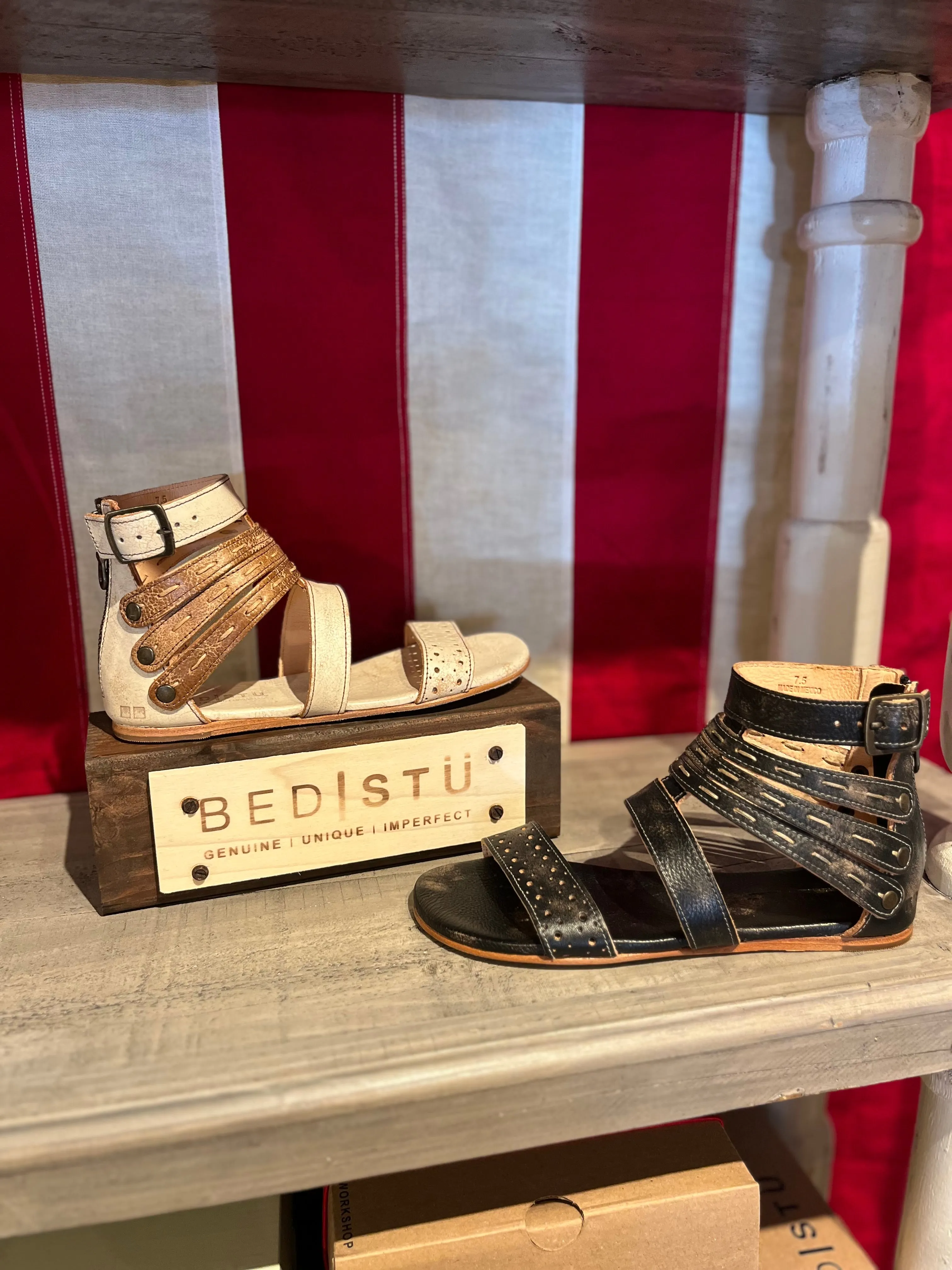 Washed Leather Sandals - Tan