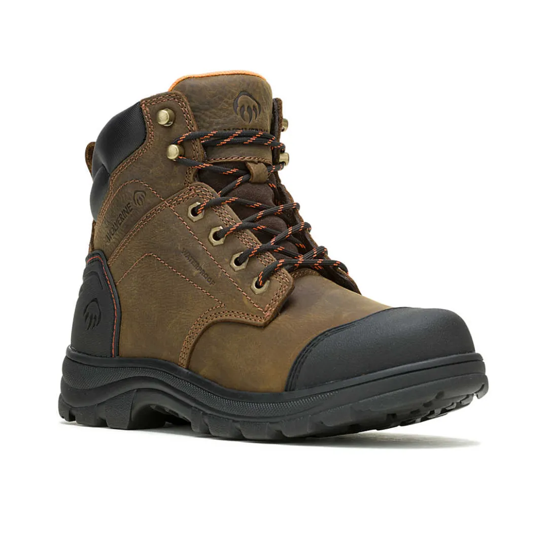 WOLVERINE W240055-EW CARLSBAD 6'' CAP TOE WP MN'S (Extra Wide) Brown Leather Work Boots