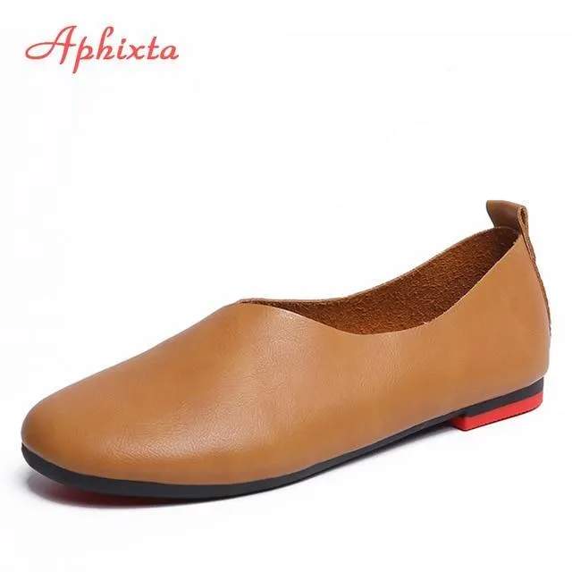 Woman Ballet Flats Heels Soft Leather Shoes Slip On Loafers