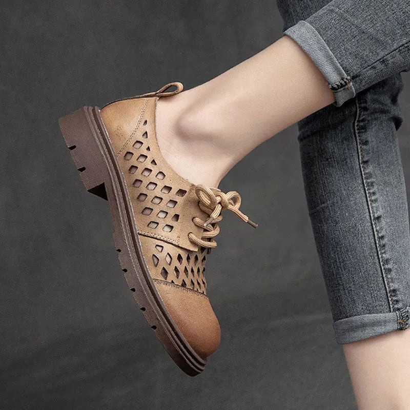 Women's Handmade Hollow Breathable Retro Genuine Leather Sandals