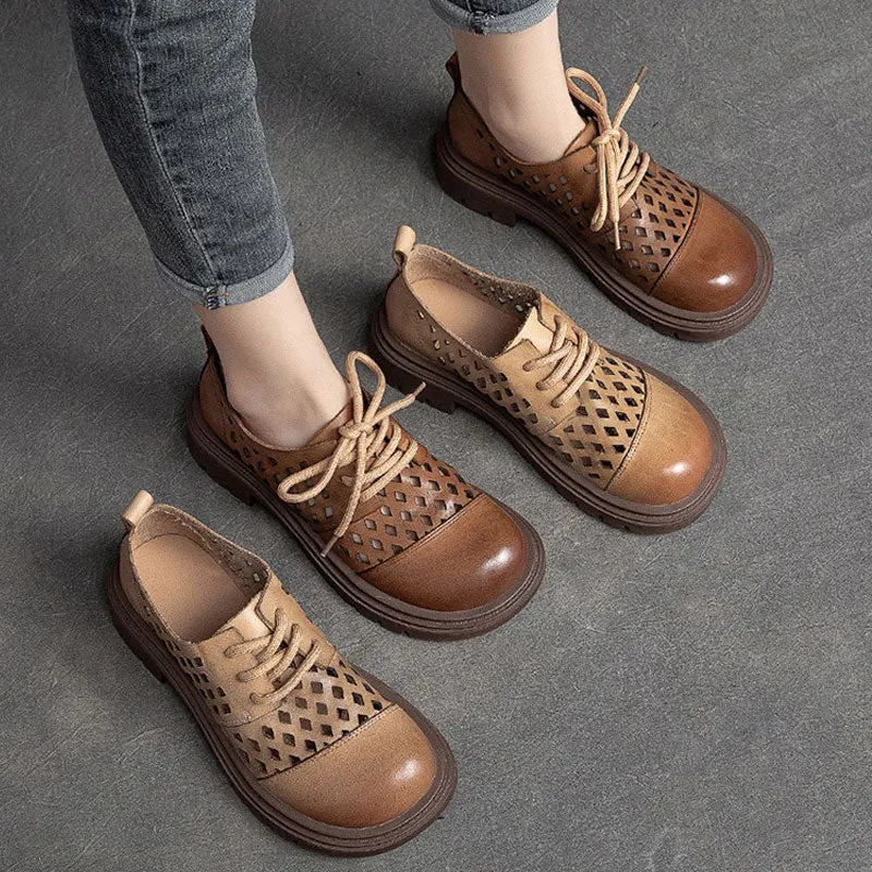 Women's Handmade Hollow Breathable Retro Genuine Leather Sandals