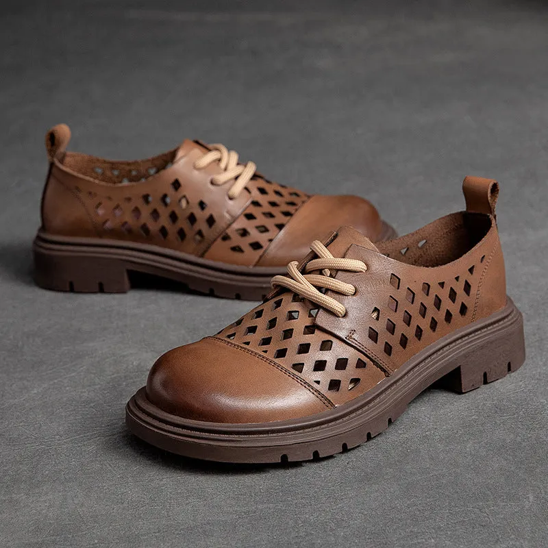 Women's Handmade Hollow Breathable Retro Genuine Leather Sandals