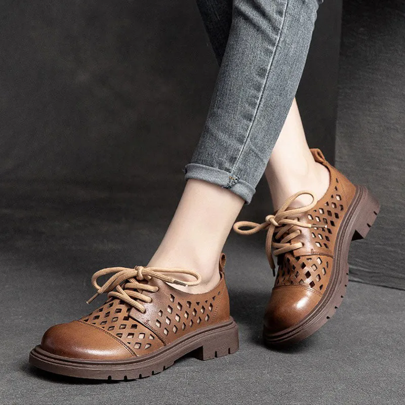 Women's Handmade Hollow Breathable Retro Genuine Leather Sandals