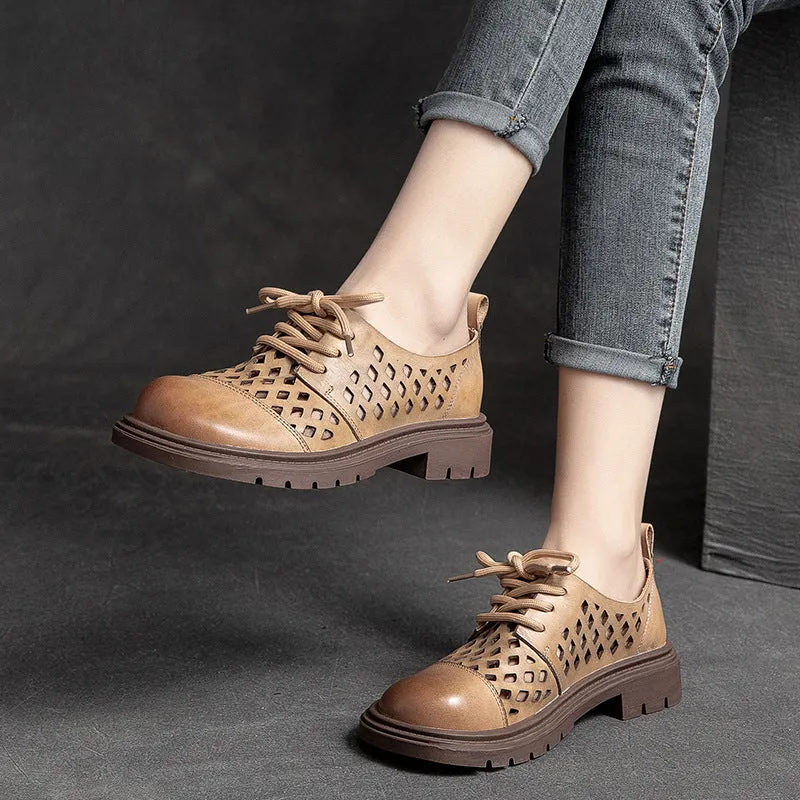 Women's Handmade Hollow Breathable Retro Genuine Leather Sandals