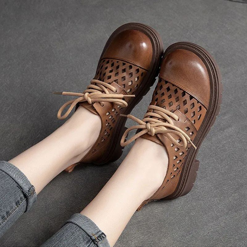 Women's Handmade Hollow Breathable Retro Genuine Leather Sandals
