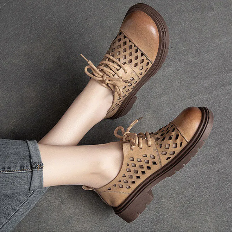 Women's Handmade Hollow Breathable Retro Genuine Leather Sandals