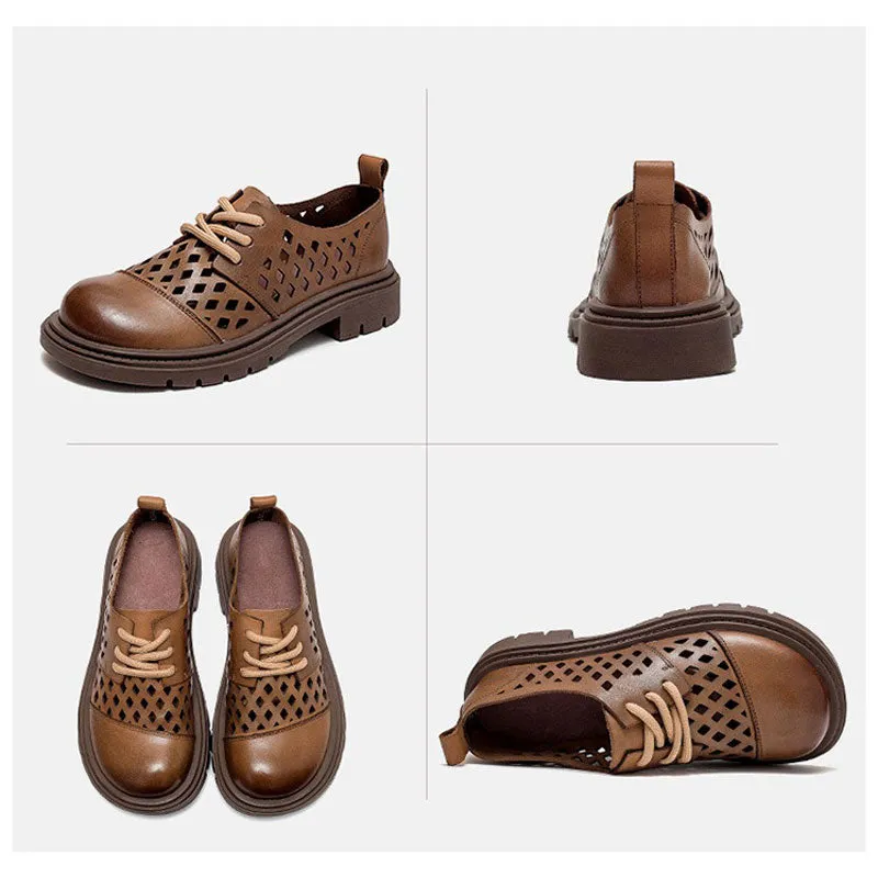 Women's Handmade Hollow Breathable Retro Genuine Leather Sandals