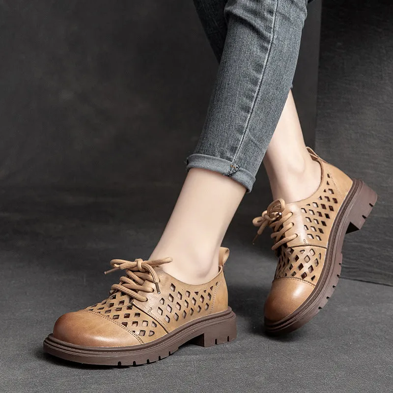 Women's Handmade Hollow Breathable Retro Genuine Leather Sandals