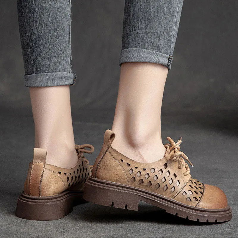 Women's Handmade Hollow Breathable Retro Genuine Leather Sandals