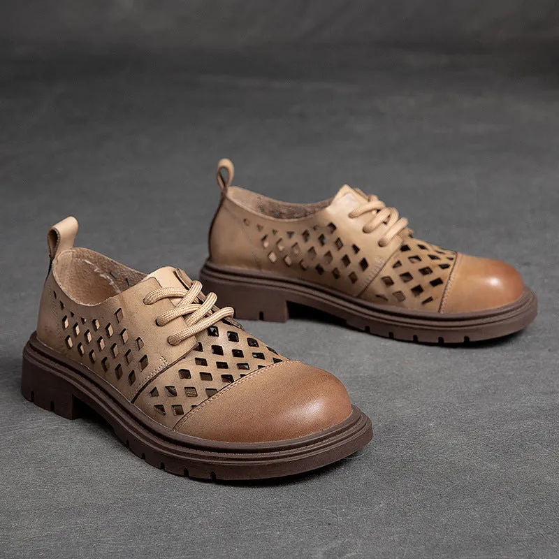 Women's Handmade Hollow Breathable Retro Genuine Leather Sandals