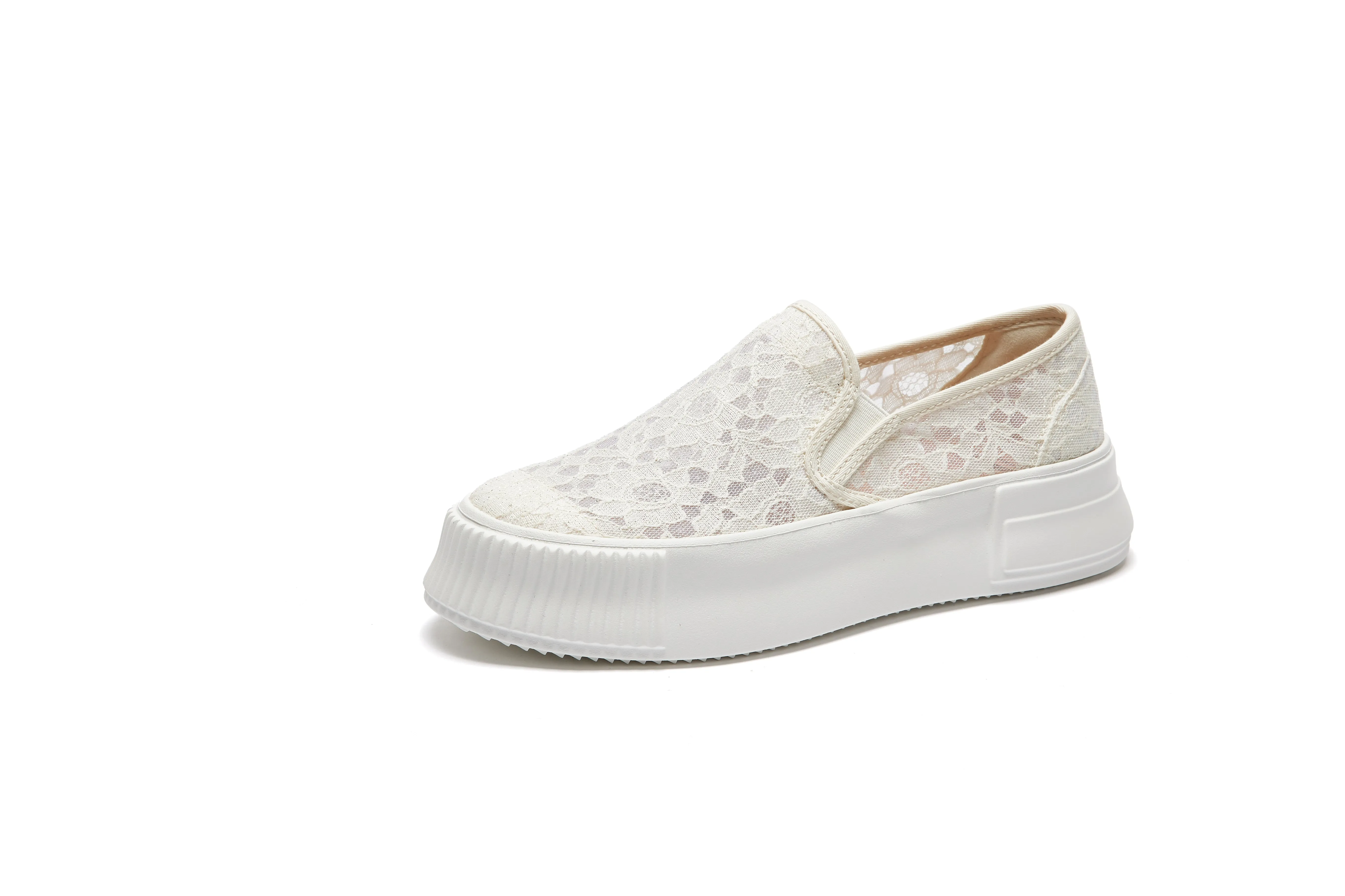 Women’s Slip-On Canvas Platform Loafers in Beige-83310W