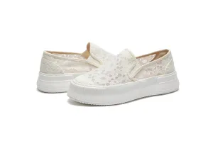 Women’s Slip-On Canvas Platform Loafers in Beige-83310W