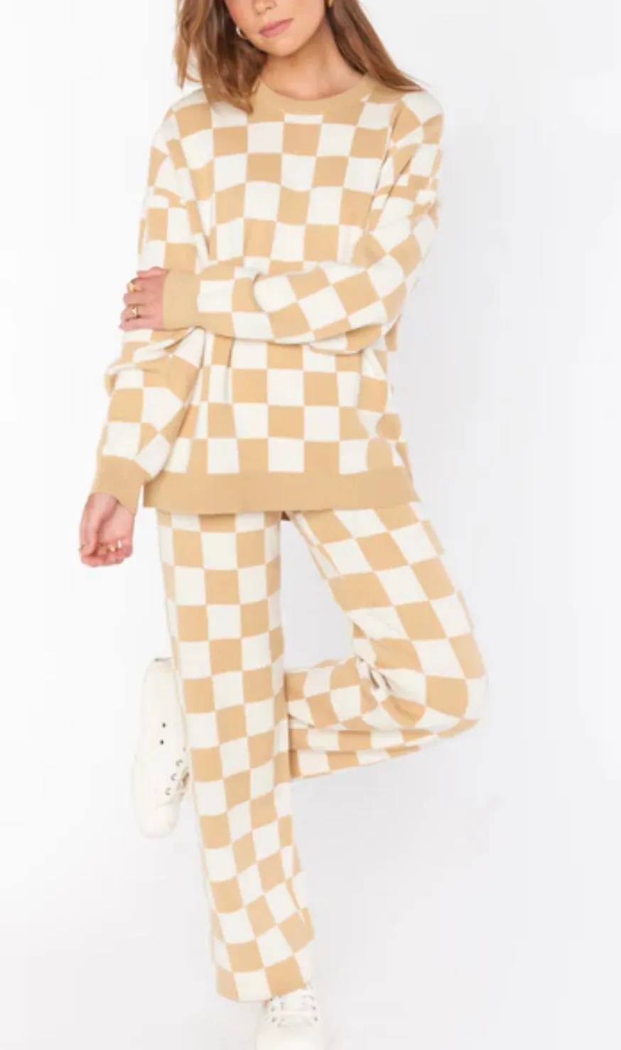 Zermatt Sweater Pant in Tan Checker Knit