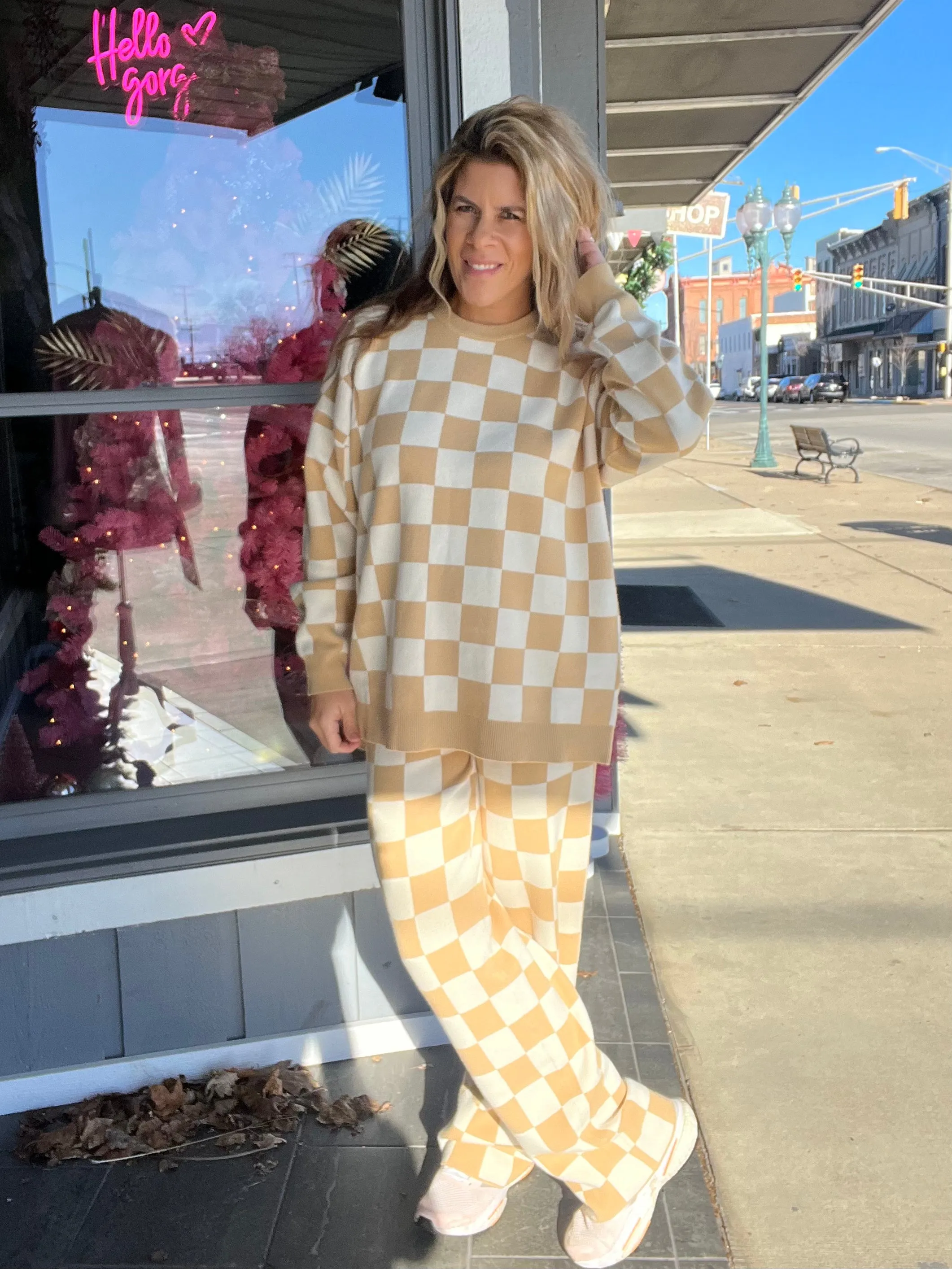 Zermatt Sweater Pant in Tan Checker Knit