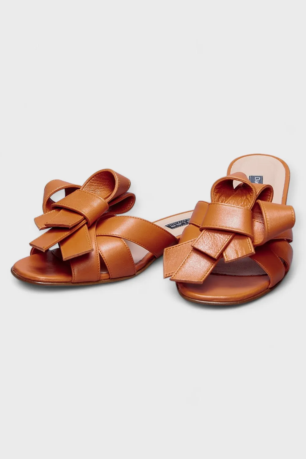 Zoe Orange Leather Bow Sandals